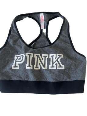 PINK BY VICTORIAS SECRET GRAY UNPADDED RACERBACK SPORTS BRA SIZE M